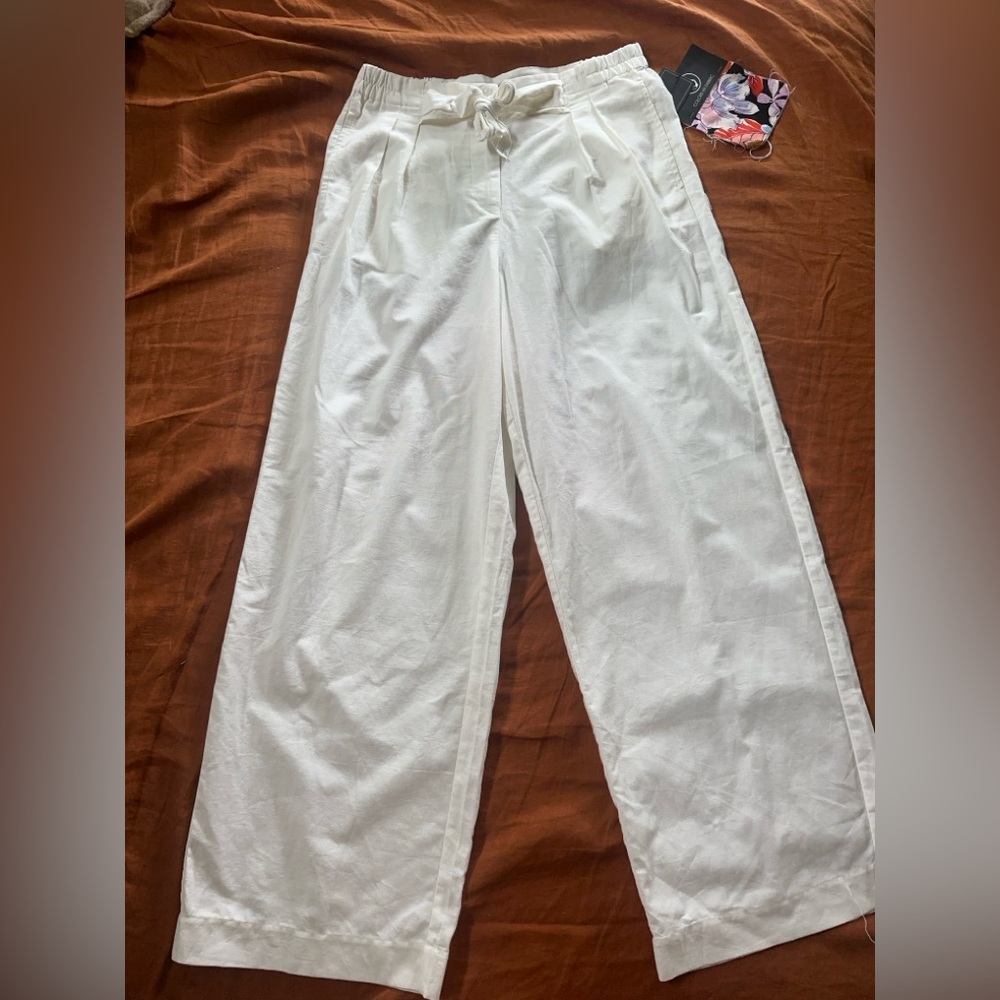 NWT Linen Blend Wide Leg Pants | White Drawstring Waist | Size S